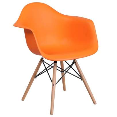 Plastic Chair: Orange Plastic Chair With Arms and Wooden Leg image 6