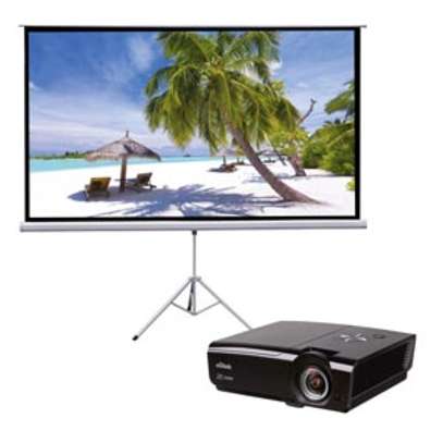 Tripod projection screen and a projector for hire image 1