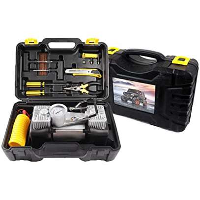 Dual Cylinder Air Compressor Pump with Tool Kit image 1