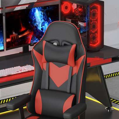 Office Chair: Cream Red Blue Gaming Chair With Pillow image 4
