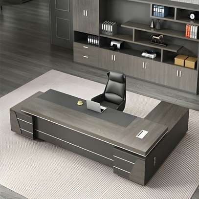 Office Desk;   2.4M L-Shaped Gray Top Executive Desk image 7