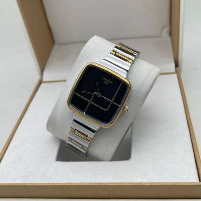 Premium Tissot Slim Ladies Black Gold Silver Wrist Watch image 2