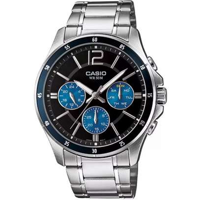 CASIO MEN'S ENTICER MTP 1374D QUARTZ WATCH WITH BLACK DIAL AND STAINLESS STEEL STRAP image 2