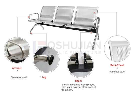 Office Bench: 3-Seater Silver Waiting Bench image 6