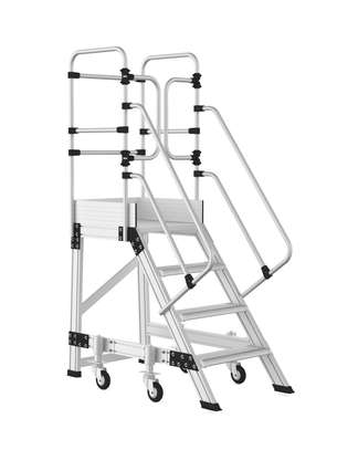 ALUMINIUM ONE SIDED WHEELED PLATFORM LADDER FOR SALE image 4