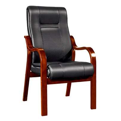 Traditional PU Leather Office Chair – Four Wooden Legs image 6