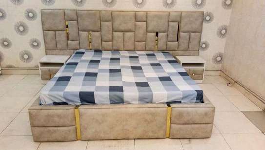 Modern brown upholstered patterned bed image 1