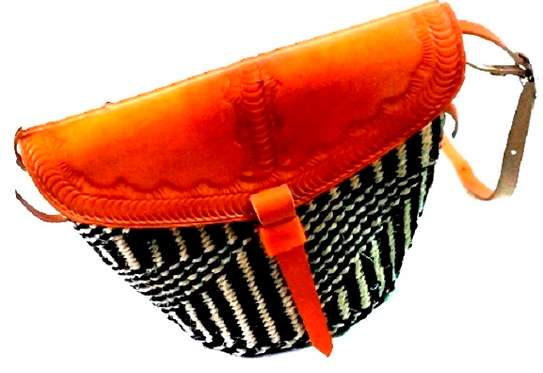 Womens Black and white sisal kiondo and denim pouch image 3