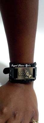 Black Leather Prayer engraved Bracelet image 3