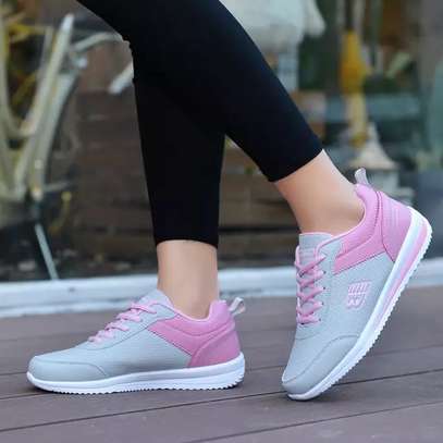 NB Women Breathable PU Leather Grey Pink Sport Shoes image 1