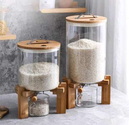 Glass cereal dispenser with a bamboo stand image 2