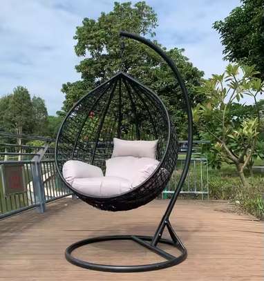 Hanging Egg Pod Chair with Stand | Rattan Wicker Swing image 5
