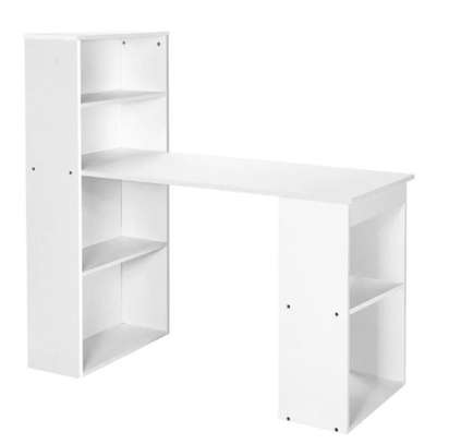 Modern White Computer Desk with Storage Bookshelves image 3