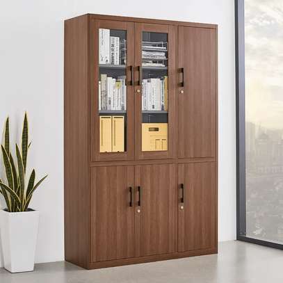 Office Cabinet : 3 Door Glass-Wooden Storage Cabinet image 2