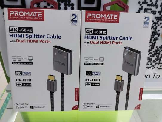 Promate 4K 60Hz HDMI Splitter Cable with Dual HDMI Ports image 1