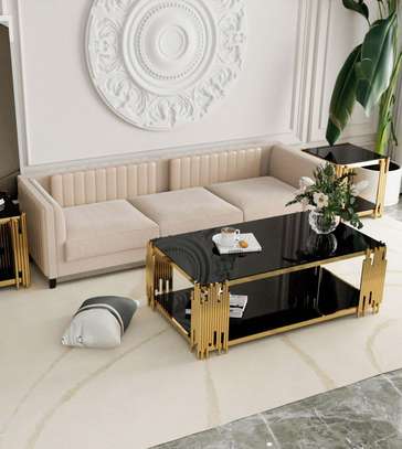Black Metal With Top Golden Glass Table Coffee image 12