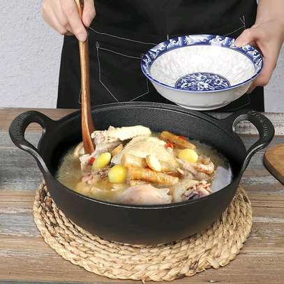 *Pre-seasoned Pure Cast Iron Flat Bottom Wok with Wooden Lid image 6
