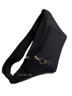 Black Leather waist bag with ankara pouch image 3