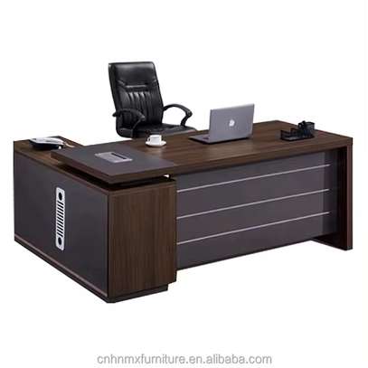 Solid Wood Executive L-Shaped Office Desk with Drawer image 3