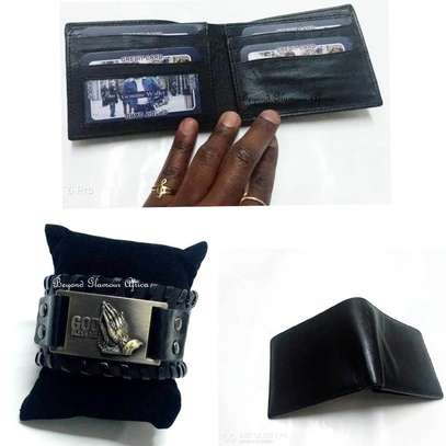 Mens Black leather wallet with bracelet image 2
