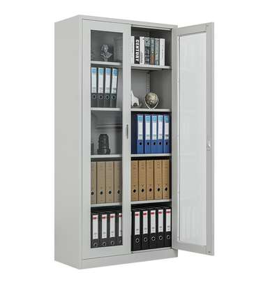 Lockable Metal 2 Glass Door Office Cabinet image 10