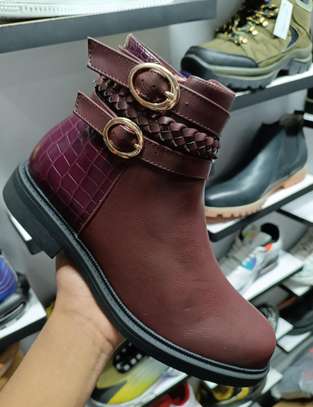 Womens Winter Ankle Boots Double Buckle Maroon Booties Shoe image 1