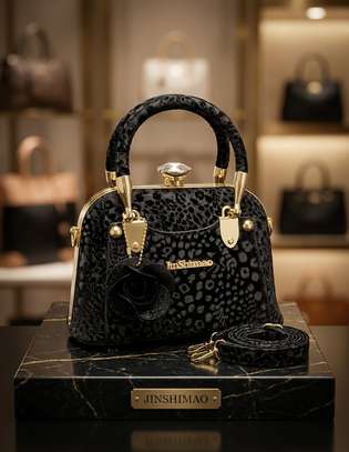 Jinshimao Leopard Print Handbag Black Faux Leather image 5