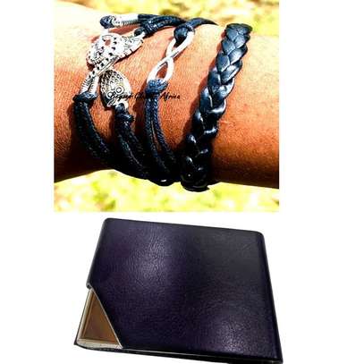 Black Leather Bracelet with cardholder image 4