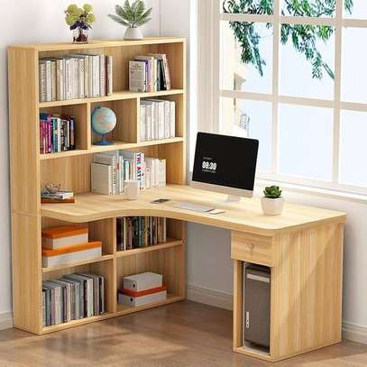 L shaped customized Home office desk with a side shelf image 1