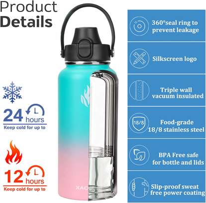 Stainless Steel Water Bottle with Straw & Spout Lids image 1