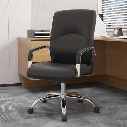 Office Chair: Leather Swivel Office Chair In Black image 1