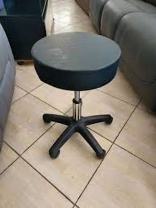Black Leather-Metal Based Adjustable Round Backless Barstool image 9