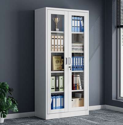 Lockable Metal 2 Glass Door Office Cabinet image 12