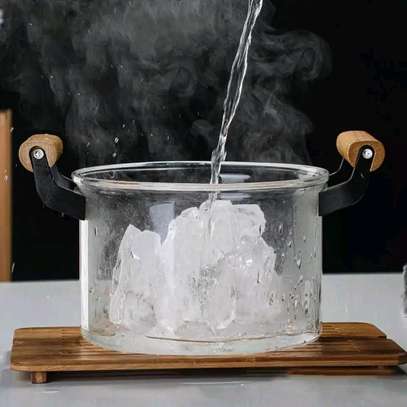 Glass Heat resistant pot with wooden handles image 1