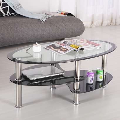 Luxury Two-Tier Oval Glass Home Office Coffee Table image 7
