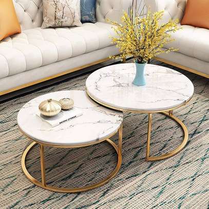 2 Piece White Marble Top Coffee Table image 2
