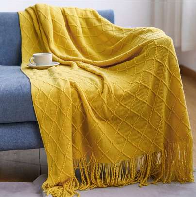 mustard knitted throw blanket image 1