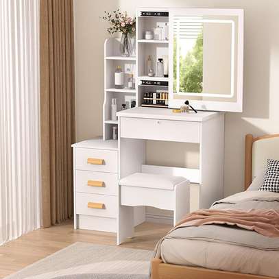 Cosmetic Bedroom Table with Mirror and Stool image 3