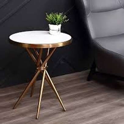 Modern Round Coffee Table with Metal Sides and Legs image 9