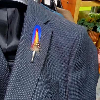 Red,black,pink,yellow&royal blue feathers lapel pins. image 6