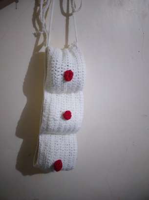 Handmade Crochet Tissu Holder White with Red Buttons image 5