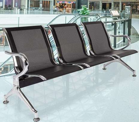 Office Bench: Black 3-Seater Office Waiting Chair image 4