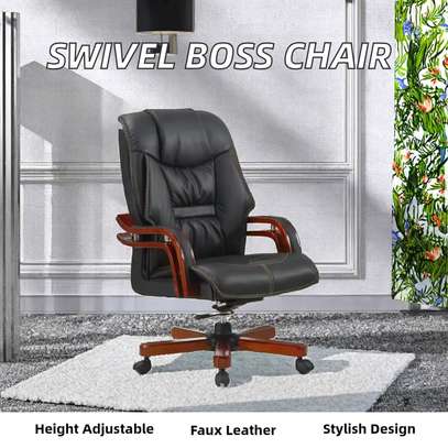 High Back Solid Wood Executive Office Chair image 1