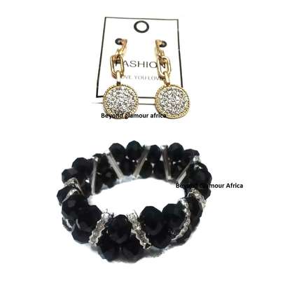 Womens Black Crystal Bracelet and earrings image 2