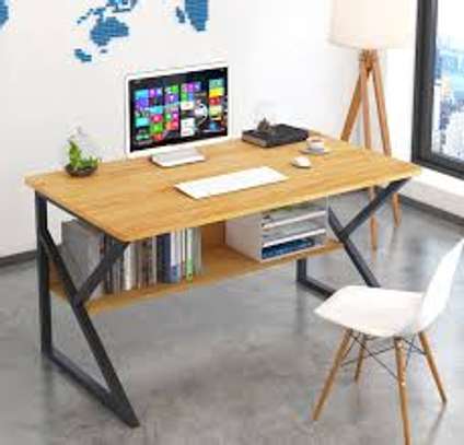 Office Desk; Rectangular Wooden Metal Framed Office Desk image 2