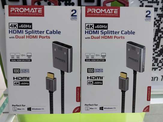 Promate 4K 60Hz HDMI Splitter Cable with Dual HDMI Ports image 2