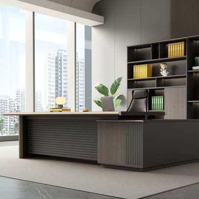 High-End L-Shaped Office Desk with Cable Organizer image 6