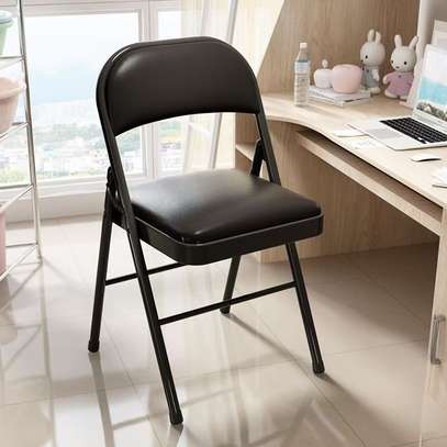 Black Leather Folding Chair – Metal Frame image 1