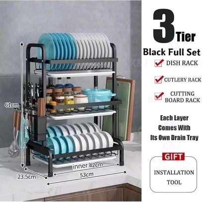 3 tier dish rack with 3 dish drainers image 1