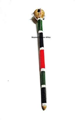 Mens Kenyan Beaded woode rungu with matching scarf image 2